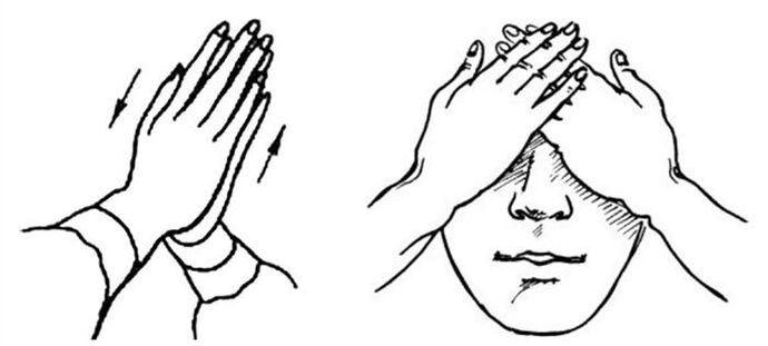 Il palming, che rilassa i muscoli oculari, aiuterà a ripristinare la vista.